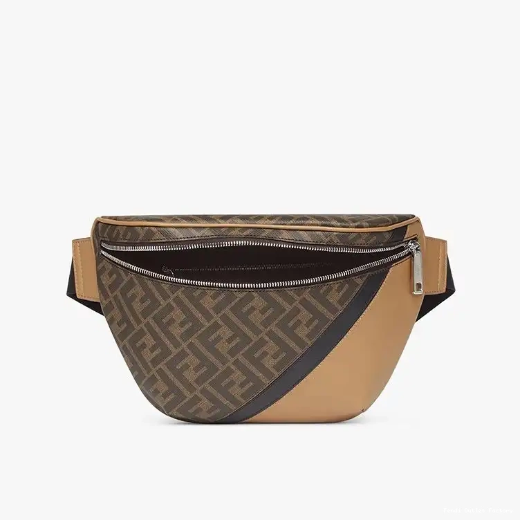 Cheap HOT Fendi FF Black Brown Fabric In Motif Belt Bag 0505